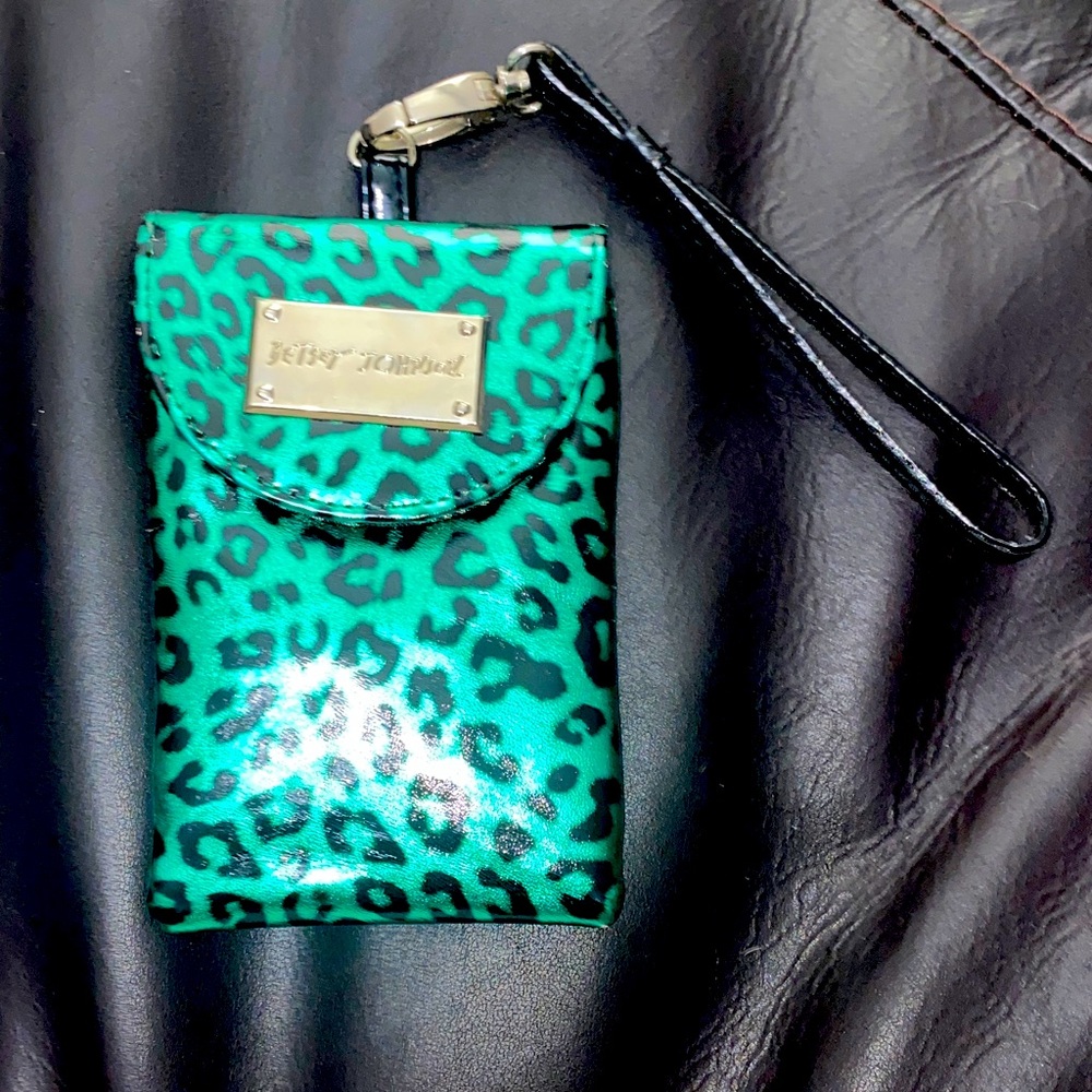 Vintage betsey Johnson leopard print wristlet wallet bag purse